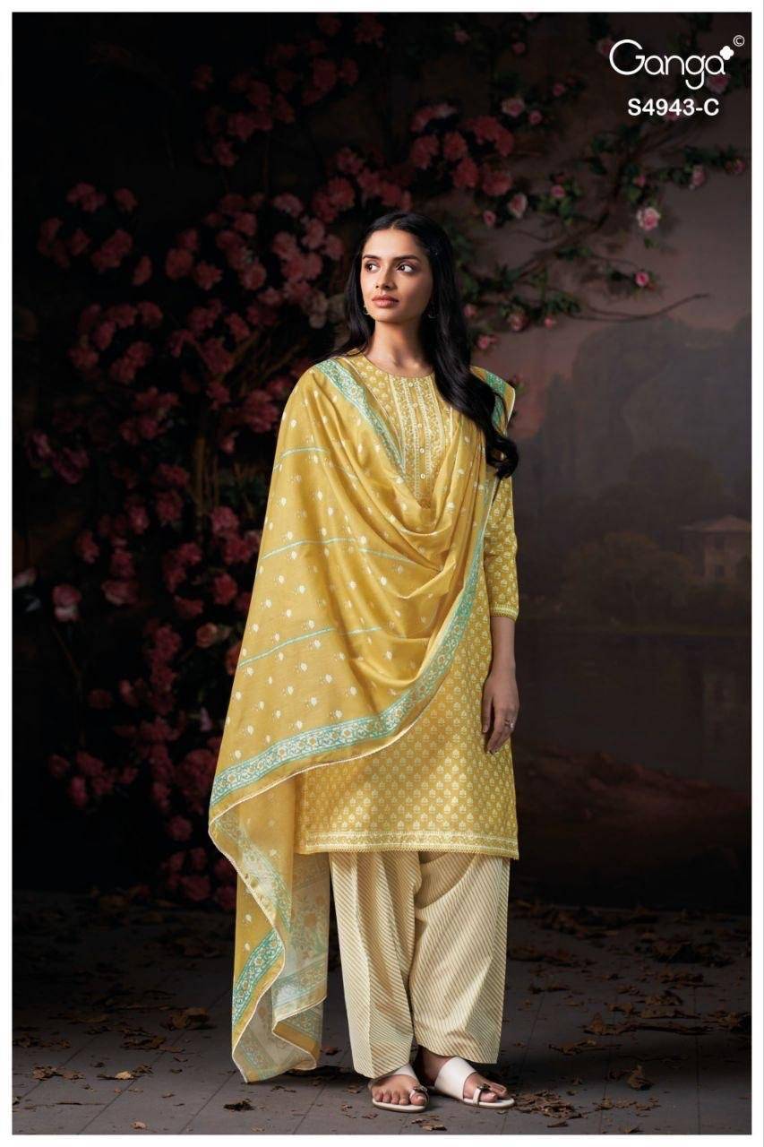 ELYNDRA 4943 By GANGA FASHION 4943 A TO 4943 D Beautiful Festive Suits Stylish Colorful Fancy Casual Wear & Ethnic Wear PREMIUM COTTON Dresses At Wholesale Price
